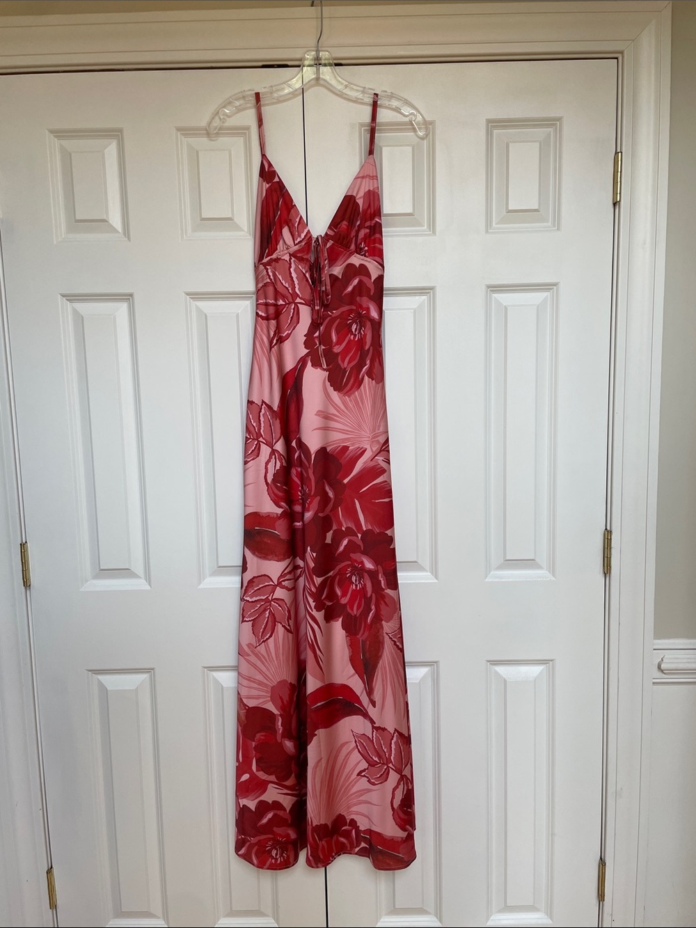 Peppermayo Pink & Red Floral Satin Maxi Dress